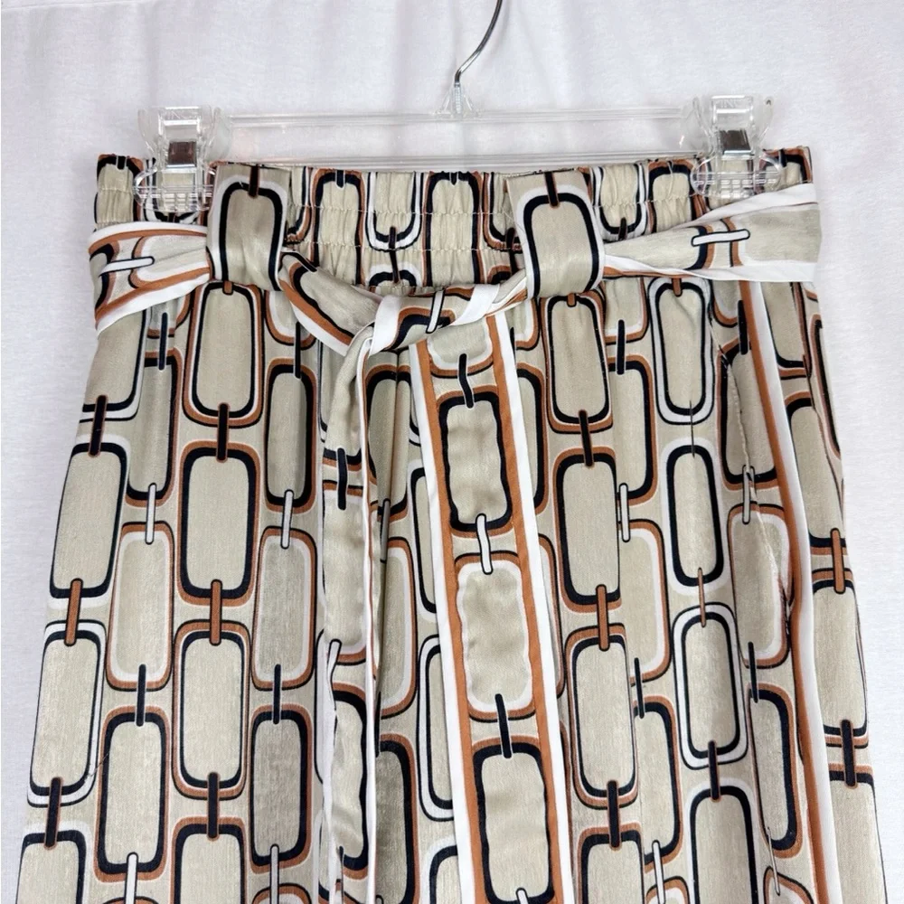 ALEXIS Tan Chain Link Print Lionel Belted Satin Pants with Tie Size Small - Picture 4 of 8
